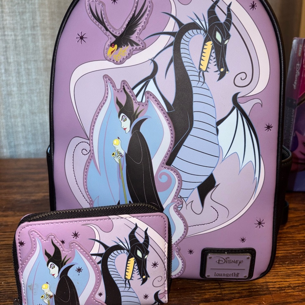 Disney Loungefly Maleficent Backpack and Wallet Set
